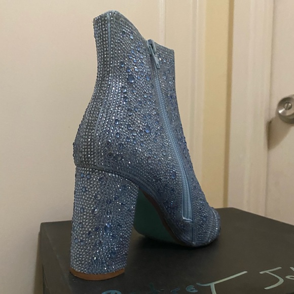 Betsey Johnson Cady Blue Sequin Pointed Toe Heeled Ankle Boot - Picture 7 of 17